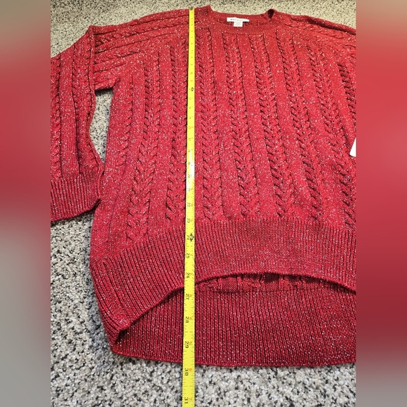 Athleta Crossroads Crew Sweater Red Cable Knit w/ Silver Flecks Womens Size Med - Picture 7 of 10